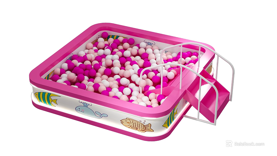 Interactive Play Area With Pink Ball Pit Colorful Balls Fish And Whale Patterns And Slide 3d model 