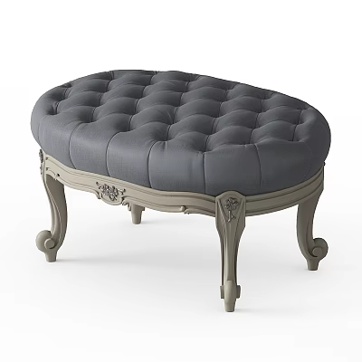Elegant Classic Gray Tufted Sofa Stool With Carved Legs And Upholstered Seat 3d model
