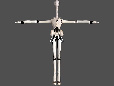 Game Movie Character Featuring Slender White Body Black Straps And Mechanical Design 3d model