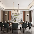 Elegant Chinese Style Private Dining Room With Round Table And Pendant Lights
