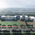 Modern School Buildings With Green Campus Playground Lush Trees And Roads