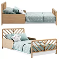 Cozy Wooden Kids Bed With Railing Design White Gold Polka Dot Canopy And Blue Pillows