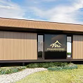 Wooden Guesthouse Building With Brown Roof Large Windows Pergola Patio And Mountain View