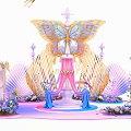 Floral Art Installation With Butterflies Seashells And Soft Pink Blue Purple Decorative Design