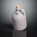 White Ceramic Wine Bottle With Wooden Cork Handle Black Eagle Design On Black Glossy Surface