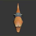 3D Cartoon Crocodile Head With Orange Spots Blue Eyes Spiked Collar And Open Mouth