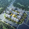 Birds Eye View Planning of Residential Complex With Central Green Space And Surrounding Trees