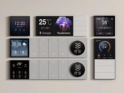 Smart Switch Panels with Temperature Weather Time Display and Control Functions 3d model