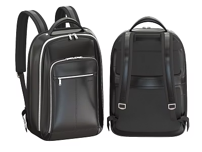 Black Leather Backpack With Zipper Pocket And Adjustable Shoulder Straps For Daily Use 3d model
