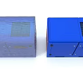 Blue Industrial Equipment Units With Metal Enclosures Vents And Control Panels