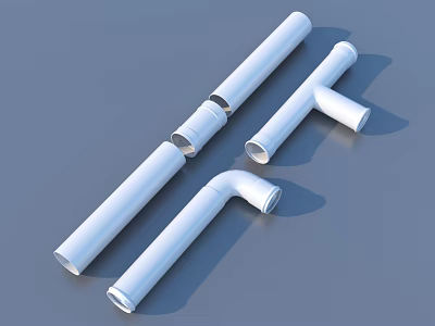 Household PVC Pipes In White With Straight Elbow And T Joint Shapes For Home Use 3d model