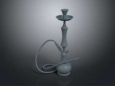 Gray Hookah Pipe with Long Hose and Smooth Curved Design on Dark Surface 3d model