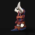 Mystical Character Mask With White Horns Red And Blue Patterns And Sharp Teeth