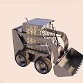 Compact Utility Vehicle With Metal Mesh Cab Front Loader Bucket And Four Wheel Design