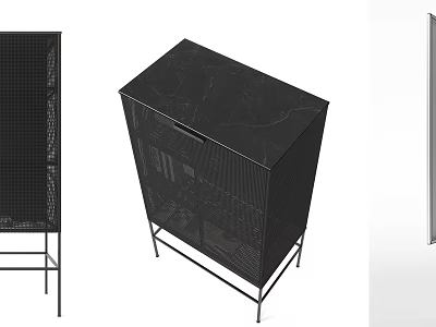 Modern Black Bookcase With Metal Frame Mesh Door Panels And Open Storage Shelves 3d model
