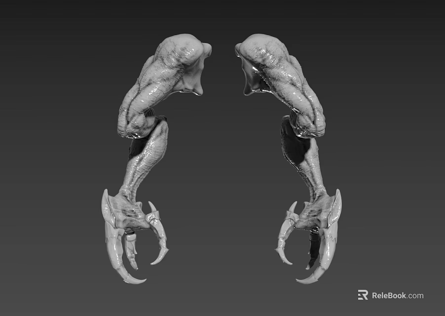 Game Movie Character Symmetrical Biological Legs With Muscular Lines And Claws 3D Model Gray Tone 3d model 