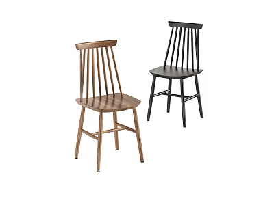 Modern Wooden Dining Chairs With Slat Back Design In Light Wood And Black Color 3d model