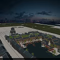 Scenic Traditional Commercial Street With Ancient Architecture Water Canal Night Lighting Modern City Skyline