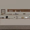 Contemporary Entryway Cabinet And Sideboard Featuring White Storage Doors Wooden Shelves And Decorative Items