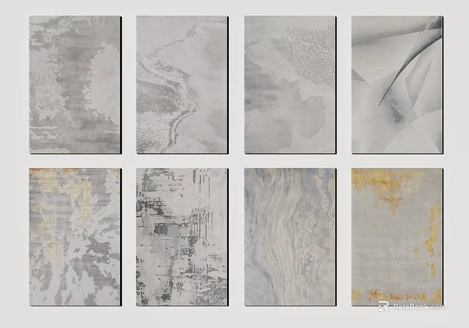 Square Rugs With Various Abstract Textures And Modern Gray Tones Designs 3d model