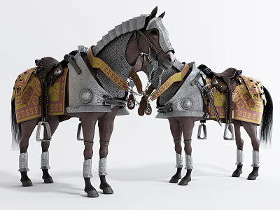 Two Armored Horses With Decorative Saddles And Medieval Style Armor 3d model Two Armored Horses With Decorative Saddles And Medieval Style Armor 3d model