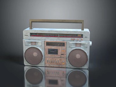 Vintage Computer Speaker System With Retro Boombox Design Wooden Handle And Speakers 3d model