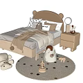Cute Kids Bed With Bear Ear Headboard Pillows Blanket Nightstand And Playful Rug