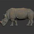 Detailed Brownish Gray Rhinoceros 3D Model With Textured Surface On Dark Background