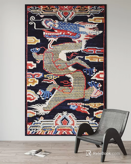 Oriental Square Rug Featuring Intricate Dragon Design And Vibrant Colors For Home Decor 3d model 