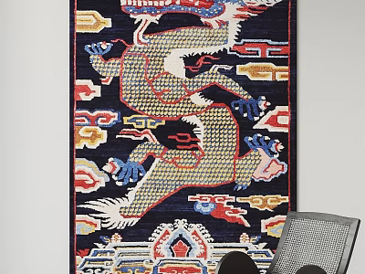 Oriental Square Rug Featuring Intricate Dragon Design And Vibrant Colors For Home Decor 3d model