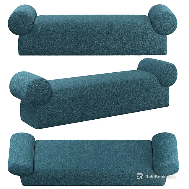 Teal Bouclé Sofa Bench With Rounded Armrests And Comfortable Seating 3d model 