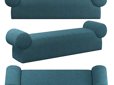 Teal Bouclé Sofa Bench With Rounded Armrests And Comfortable Seating 3d model