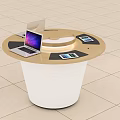 Round Modern Functional Table With Laptop Tablets And Electronic Devices On Surface 3d model