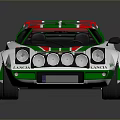 Vintage Lanca Alitalia Racing Car White With Green Red Stripes Multiple Round Headlights Yellow Wheels