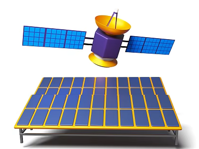 Satellite and Solar Panel Array System for Renewable Energy Technology Applications 3d model