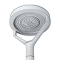 Modern Outdoor Lights With Silver Poles And Round Shades For Night Illumination
