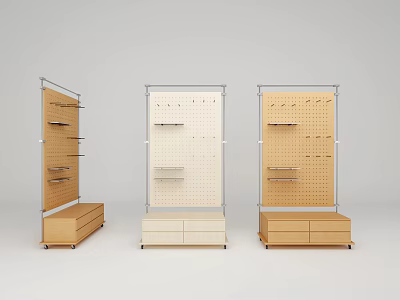 Modern Shelf Units With Wooden Drawer Base Pegboard Panels And Metal Frame 3d model