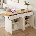 White Sideboard With Drawers Doors Featuring Laptop Cup Bread Green Plant Vase In Living Room