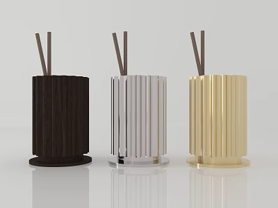 Black Silver Gold Decorative Ornament Set with Aromatic Sticks and Vertical Striped Design 3d model