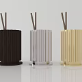 Black Silver Gold Decorative Ornament Set with Aromatic Sticks and Vertical Striped Design