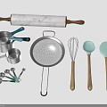 Essential Kitchen Tools With Marble Rolling Pin Metal Measuring Cups Strainer Whisk And Silicone Spatulas