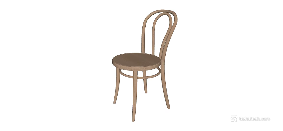 Classic Wooden Dining Chair With Curved Backrest And Straight Legs Design 3d model 