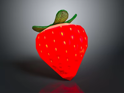 Fresh Juicy Bright Red Strawberry With Green Leaves And Yellow Seeds 3d model
