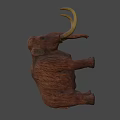 Ancient Mammoth Figure With Long Curved Tusks And Brown Fur