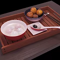 Traditional Glutinous Rice Balls and Fried Dough Balls in Wooden Tray with Chopsticks and Spoon