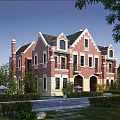 European Style Semi Detached Villa With Red Brick Exterior And Gabled Roof