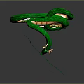 Small Character Climbing On Green Snake With Orange And White Striped Body