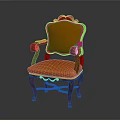 Elegant Classical Chair With Orange Upholstered Seat And Wooden Carved Frame