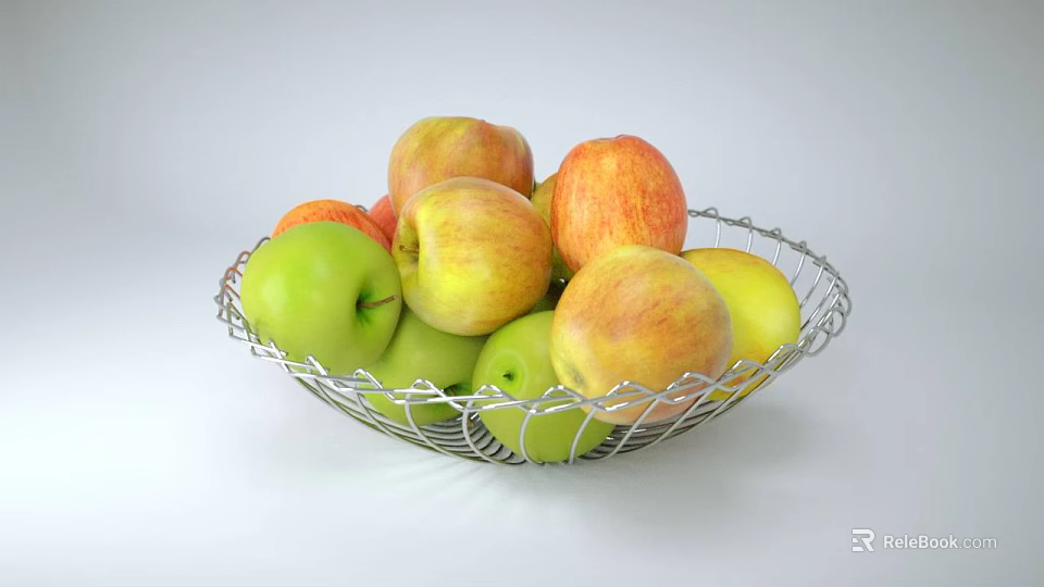 Ceramic Fruit Bowl Filled With Fresh Apples In Various Colors For Kitchen Decor 3d model 