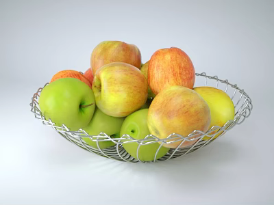 Ceramic Fruit Bowl Filled With Fresh Apples In Various Colors For Kitchen Decor 3d model